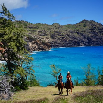 a man riding a horse in a body of water