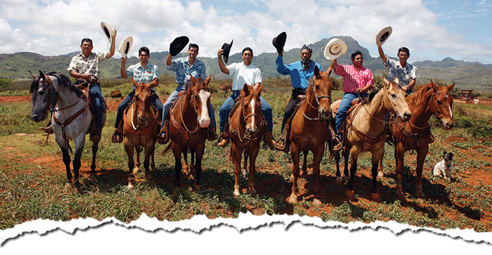 a group of people riding on the back of a horse